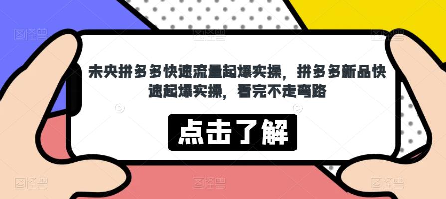未央拼多多快速流量起爆实操，拼多多新品快速起爆实操，看完不走弯路-风淘社