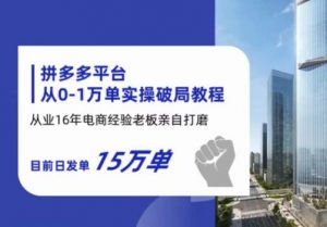 拼多多从0-1万单实操破局教程,从业16年电商经验打磨,目前日发单15万单-风淘社