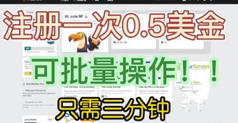 国外项目注册一次0.5美金，只需三分钟无脑操作，可批量同时放大操作，小白工作室福利【揭秘】-风淘社