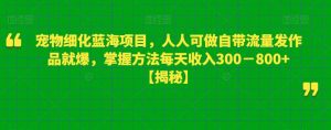 宠物细化蓝海项目,人人可做自带流量发作品就爆,掌握方法每天收入300-800+【揭秘】-风淘社