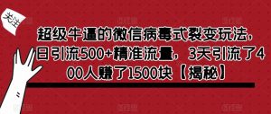 超级牛逼的微信病毒式裂变玩法，日引流500+精准流量，3天引流了400人赚了1500块【揭秘】-风淘社