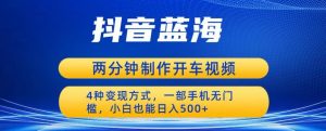 蓝海项目发布开车视频,两分钟一个作品,多种变现方式,一部手机无门槛小白也能日入500-风淘社