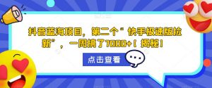 抖音蓝海项目,第二个“快手极速版拉新”,一周搞了7000+【揭秘】-风淘社