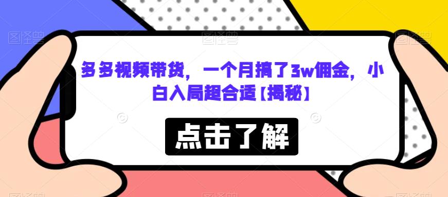多多视频带货,一个月搞了3w佣金,小白入局超合适【揭秘】-风淘社