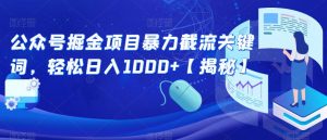 公众号掘金项目暴力截流关键词,轻松日入1000+【揭秘】-风淘社