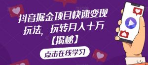 抖音掘金项目快速变现玩法，玩转月入十万【揭秘】-风淘社