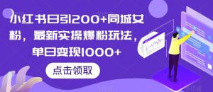 小红书日引200+同城女粉,最新实操爆粉玩法,单日变现1000+【揭秘】-风淘社
