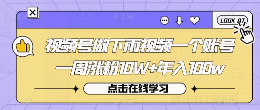 视频号做下雨视频一个账号一周涨粉10W+年入100w【揭秘】-风淘社