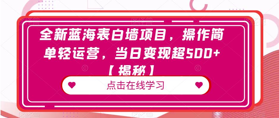 全新蓝海表白墙项目，操作简单轻运营，当日变现超500+【揭秘】-风淘社
