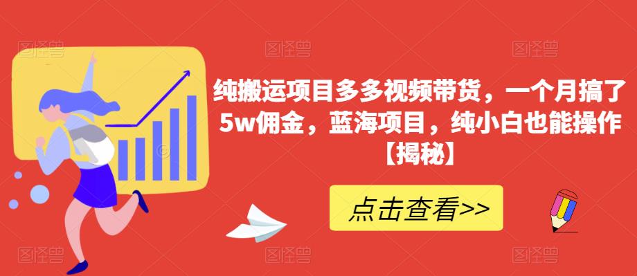 纯搬运项目多多视频带货，一个月搞了5w佣金，蓝海项目，纯小白也能操作【揭秘】-风淘社