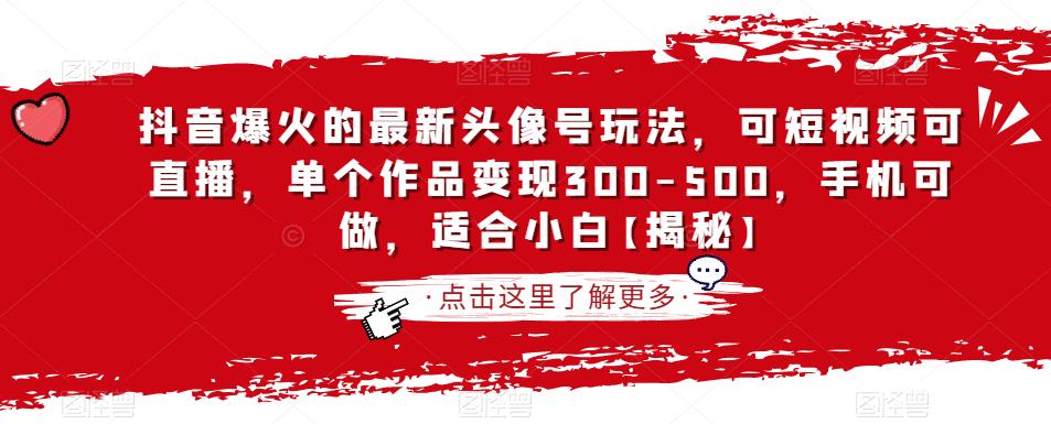 抖音爆火的最新头像号玩法,可短视频可直播,单个作品变现300-500,手机可做,适合小白【揭秘】-风淘社