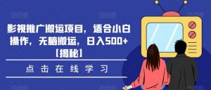 影视推广搬运项目，适合小白操作，无脑搬运，日入500+【揭秘】-风淘社
