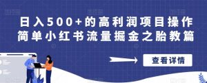 日入500+的高利润项目操作简单小红书流量掘金之胎教篇【揭秘】-风淘社