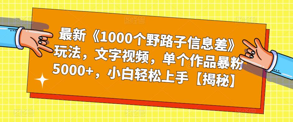最新《1000个野路子信息差》玩法,文字视频,单个作品暴粉5000+,小白轻松上手【揭秘】-风淘社