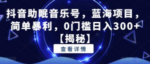 抖音助眠音乐号,蓝海项目,简单暴利,0门槛日入300+【揭秘】-风淘社