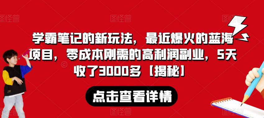 学霸笔记的新玩法,最近爆火的蓝海项目,零成本刚需的高利润副业,5天收了3000多【揭秘】-风淘社