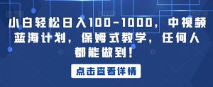 小白轻松日入100-1000，中视频蓝海计划，保姆式教学，任何人都能做到！【揭秘】-风淘社