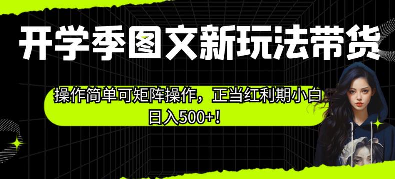 开学季图文新玩法带货,操作简单可矩阵操作,正当红利期小白日入500+!【揭秘】-风淘社