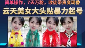 云天美女大头贴暴力起号教学,简单操作,7天万粉,收徒带货变现香-风淘社