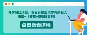 开学风口项目,卖公开课趣优学资料日入500+(教程+1346G资料)【揭秘】-风淘社
