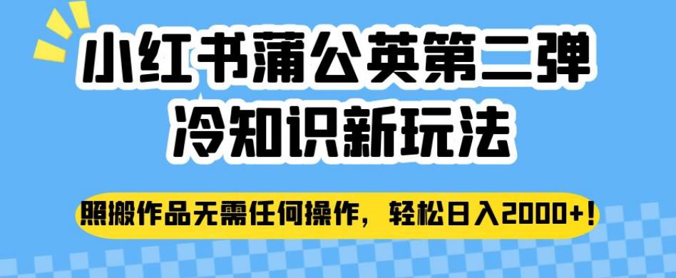 小红书蒲公英第二弹冷知识新玩法,照搬作品无需任何操作,轻松日入2000+【揭秘】-风淘社
