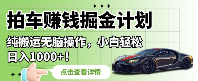 拍车赚钱掘金计划,纯搬运无脑操作,小白轻松日入1000+【揭秘】-风淘社