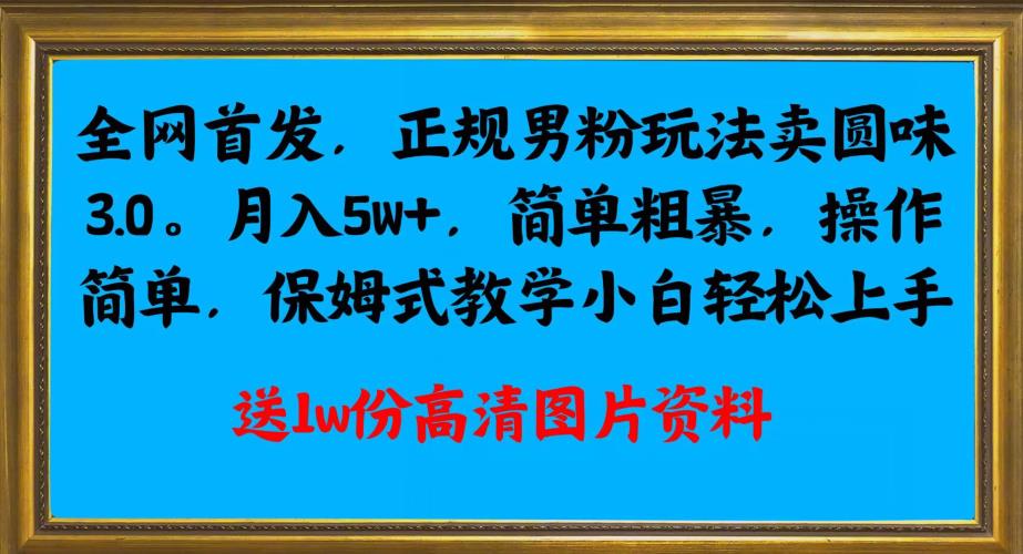 全网首发正规男粉玩法卖圆味3.0,月入5W+,简单粗暴,操作简单,保姆式教学,小白轻松上手-风淘社