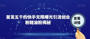 首发五千的快手无限曝光引流创业粉精准粉揭秘-风淘社