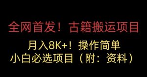 全网首发!古籍搬运项目,月入8000+,小白必选项目 (附:资料)-风淘社