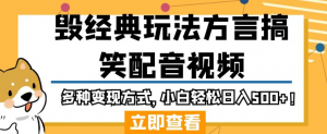 毁经典玩法方言搞笑配音视频，多种变现方式，小白轻松日入500+！-风淘社