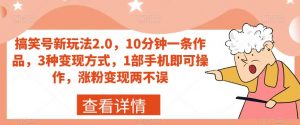 搞笑号新玩法2.0,10分钟一条作品,3种变现方式,1部手机即可操作,涨粉变现两不误-风淘社