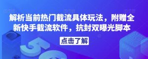 解析当前热门截流具体玩法，附赠全新快手截流软件，抗封双曝光脚本【揭秘】-风淘社