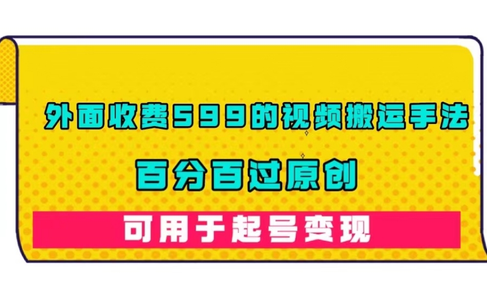 外面收费599的视频搬运手法，百分百过原创，可用起号变现【揭秘】-风淘社