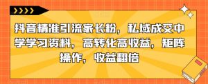 抖音精准引流家长粉,私域成交中学学习资料,高转化高收益,矩阵操作,收益翻倍【揭秘】-风淘社