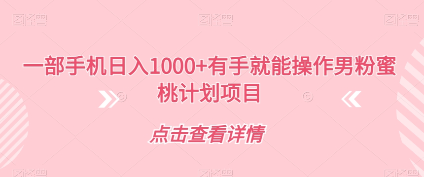 一部手机日入1000+有手就能操作男粉蜜桃计划项目【揭秘】-风淘社