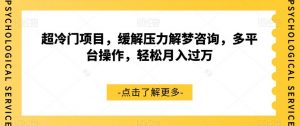 超冷门项目,缓解压力解梦咨询,多平台操作,轻松月入过万【揭秘】-风淘社