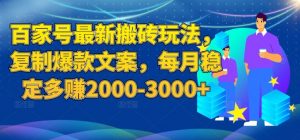百家号最新搬砖玩法,复制爆款文案,每月稳定多赚2000-3000+【揭秘】-风淘社