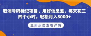 取消号码标记项目，用好信息差，每天花三四个小时，轻松月入8000+【揭秘】-风淘社