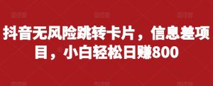 抖音无风险跳转卡片,信息差项目,小白轻松日赚800-风淘社