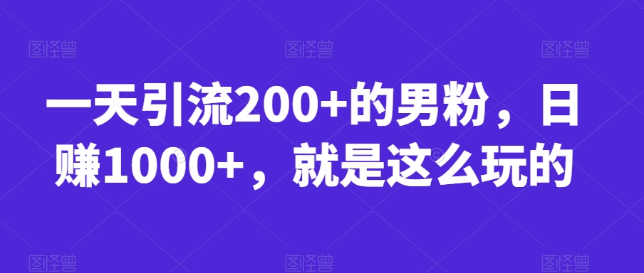 一天引流200+的男粉，日赚1000+，就是这么玩的【揭秘】-风淘社
