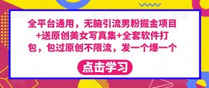 全平台通用,无脑引流男粉掘金项目+送原创美女写真集+全套软件打包,包过原创不限流,发一个爆一个【揭秘】-风淘社