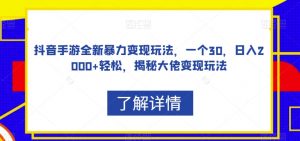 抖音手游全新暴力变现玩法,一个30,日入2000+轻松,揭秘大佬变现玩法【揭秘】-风淘社