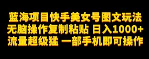 蓝海项目快手美女号图文玩法，无脑操作复制粘贴，日入1000+流量超级猛一部手机即可操作【揭秘】-风淘社