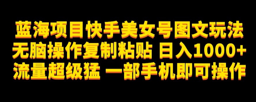 蓝海项目快手美女号图文玩法,无脑操作复制粘贴,日入1000+流量超级猛一部手机即可操作【揭秘】-风淘社