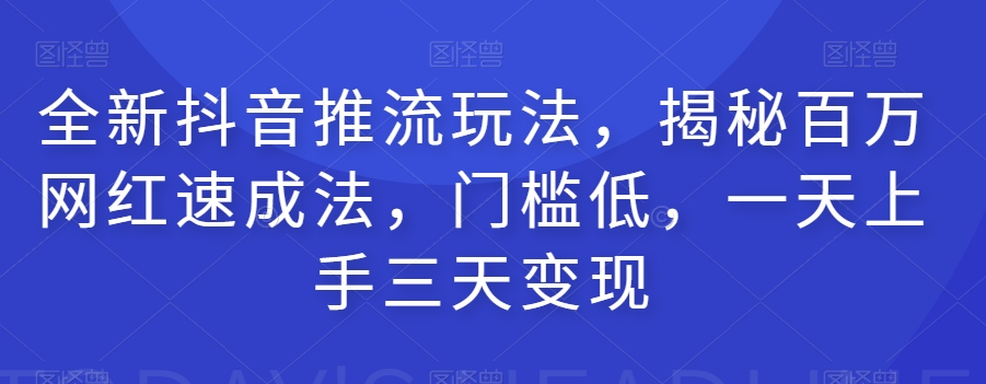 全新抖音推流玩法，揭秘百万网红速成法，门槛低，一天上手三天变现-风淘社