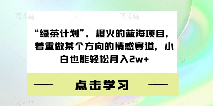 “绿茶计划”,爆火的蓝海项目,着重做某个方向的情感赛道,小白也能轻松月入2w+【揭秘】-风淘社