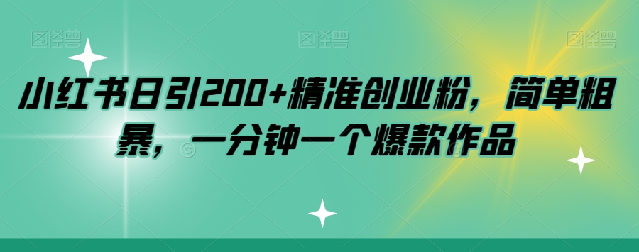 小红书日引200+精准创业粉,简单粗暴,一分钟一个爆款作品【揭秘】-风淘社