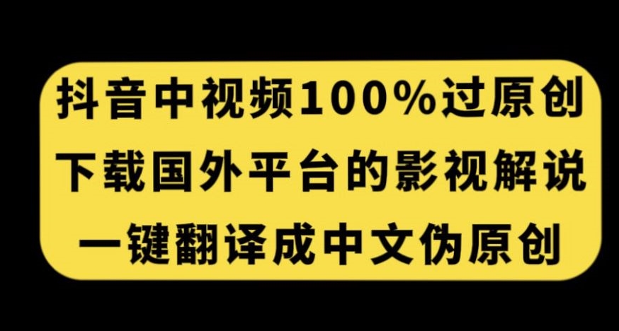 抖音中视频百分百过原创，下载国外平台的电影解说，一键翻译成中文获取收益-风淘社