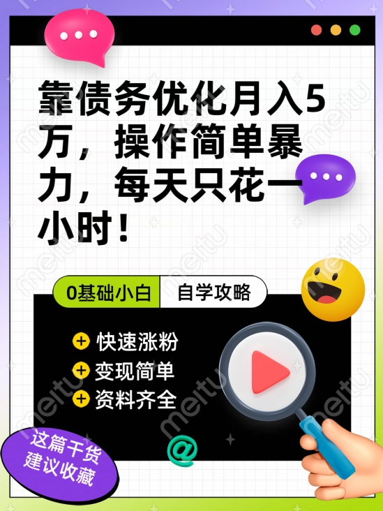 靠债务优化月入五万，每天只要花两个小时，多种方式轻松变现【揭秘】-风淘社