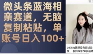 微头条蓝海相亲赛道,无脑复制粘贴,单账号日入100+-风淘社